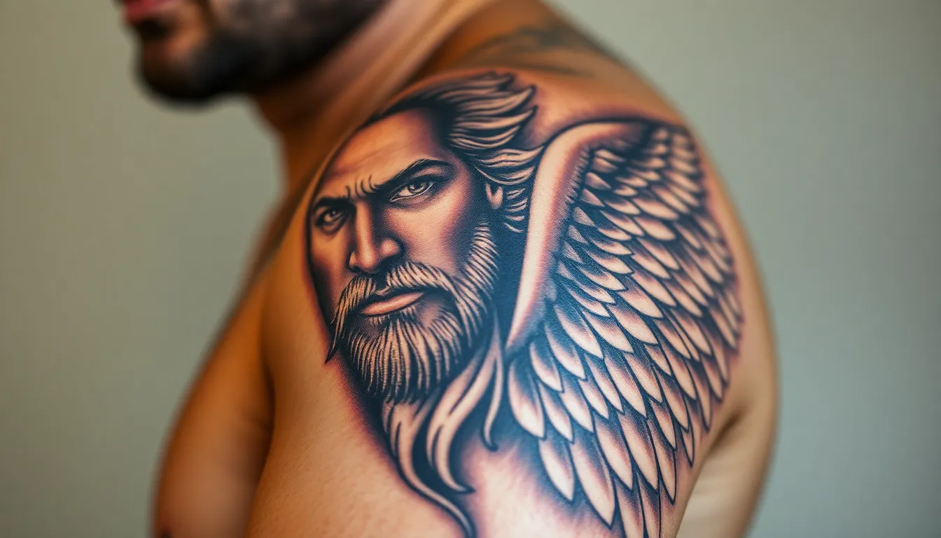 50 Powerful Archangel Michael Tattoo Ideas for Men: Designs That Inspire Protection 4 50 Powerful Archangel Michael Tattoo Ideas for Men: Designs That Inspire Protection 3