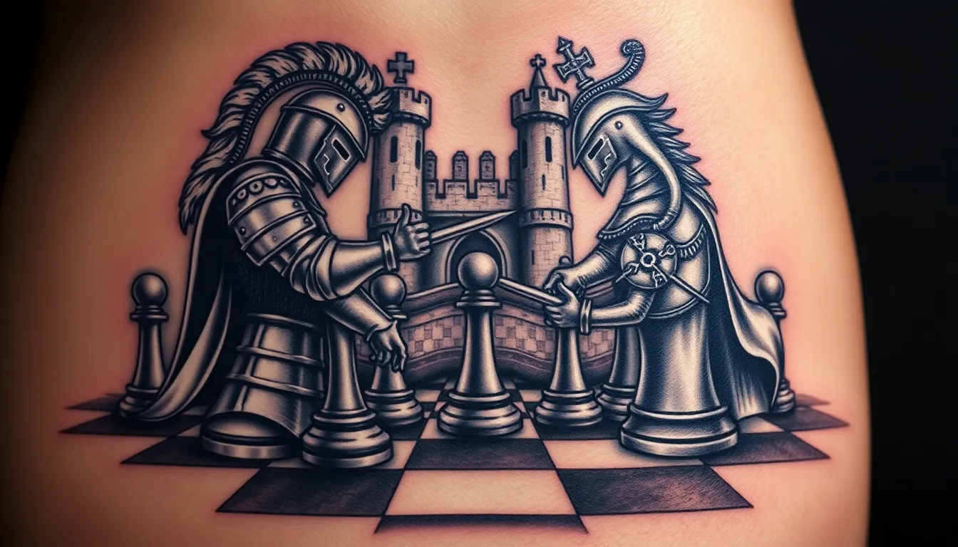 25 Epic Chess Tattoo Ideas for Men: From Kings to Checkmate Designs 4 25 Epic Chess Tattoo Ideas for Men: From Kings to Checkmate Designs 3