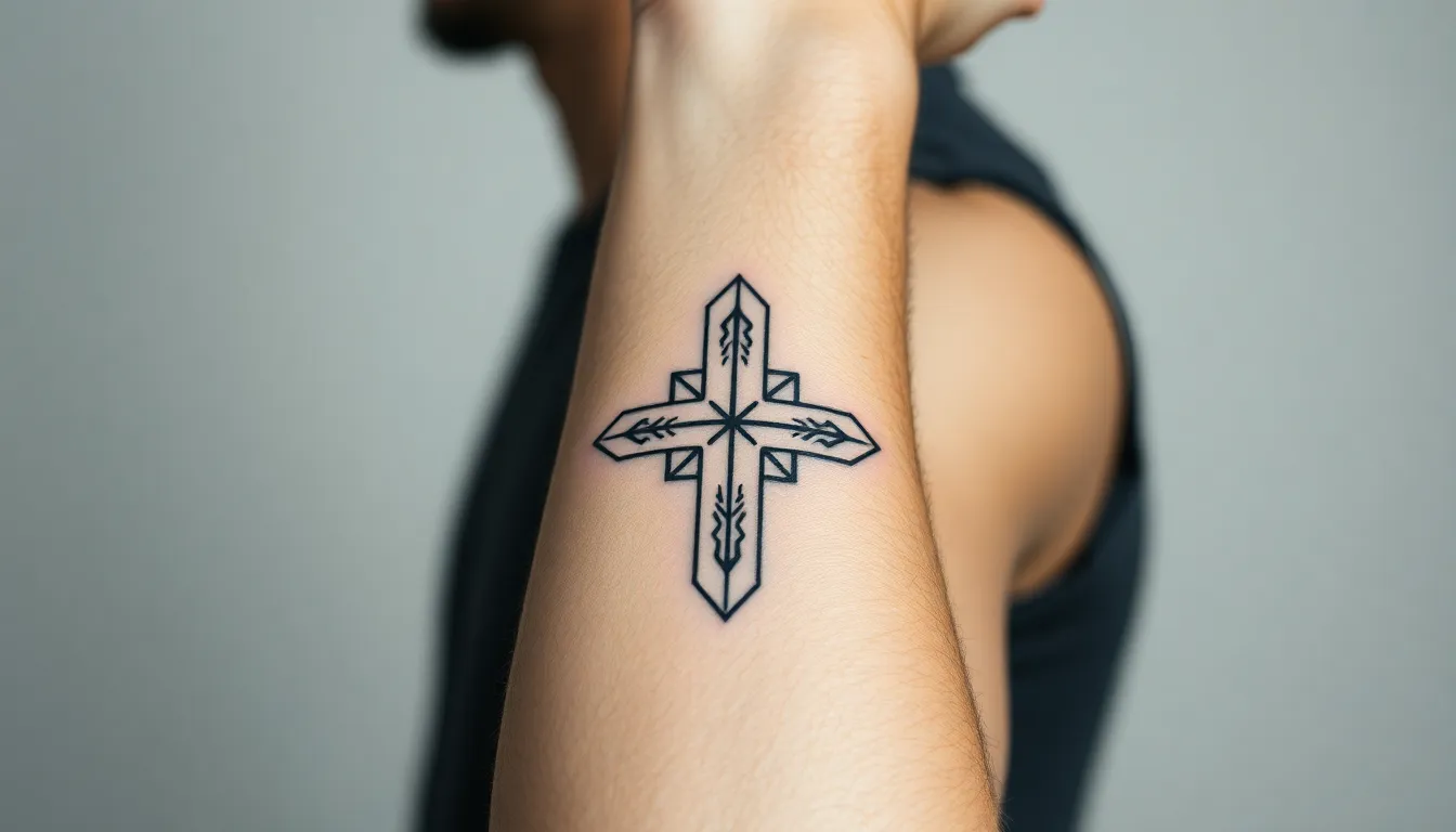 50+ Bold Cross Tattoo Ideas for Men's Forearms: Styles, Placement & Meaning 4 50+ Bold Cross Tattoo Ideas for Men's Forearms: Styles, Placement & Meaning 3