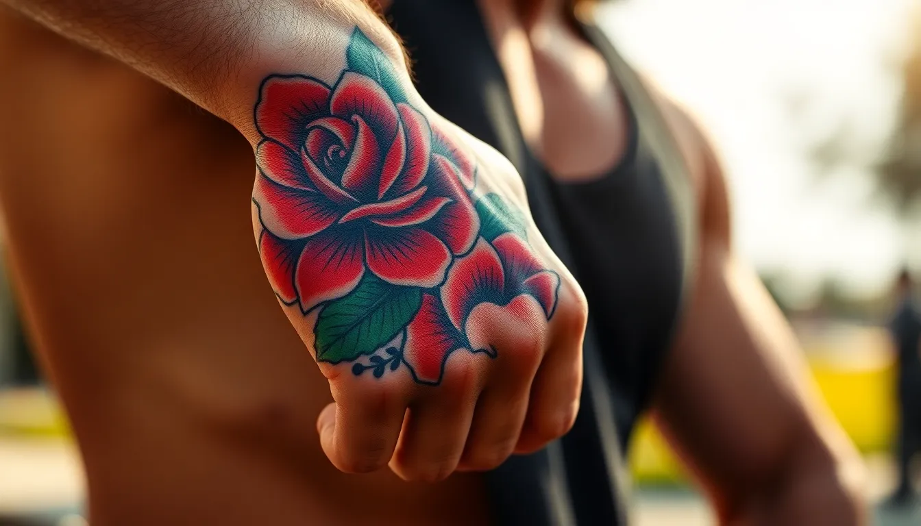 50+ Bold Rose Tattoo Designs for Men's Hands: Complete Style Guide 2025 4 50+ Bold Rose Tattoo Designs for Men's Hands: Complete Style Guide 2025 3