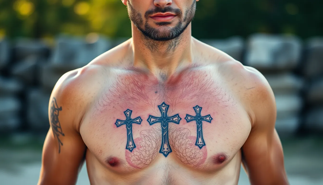 Three Crosses Tattoo for Men: Meaning, Designs & Placement Guide 2025 4 Three Crosses Tattoo for Men: Meaning, Designs & Placement Guide 2025 3