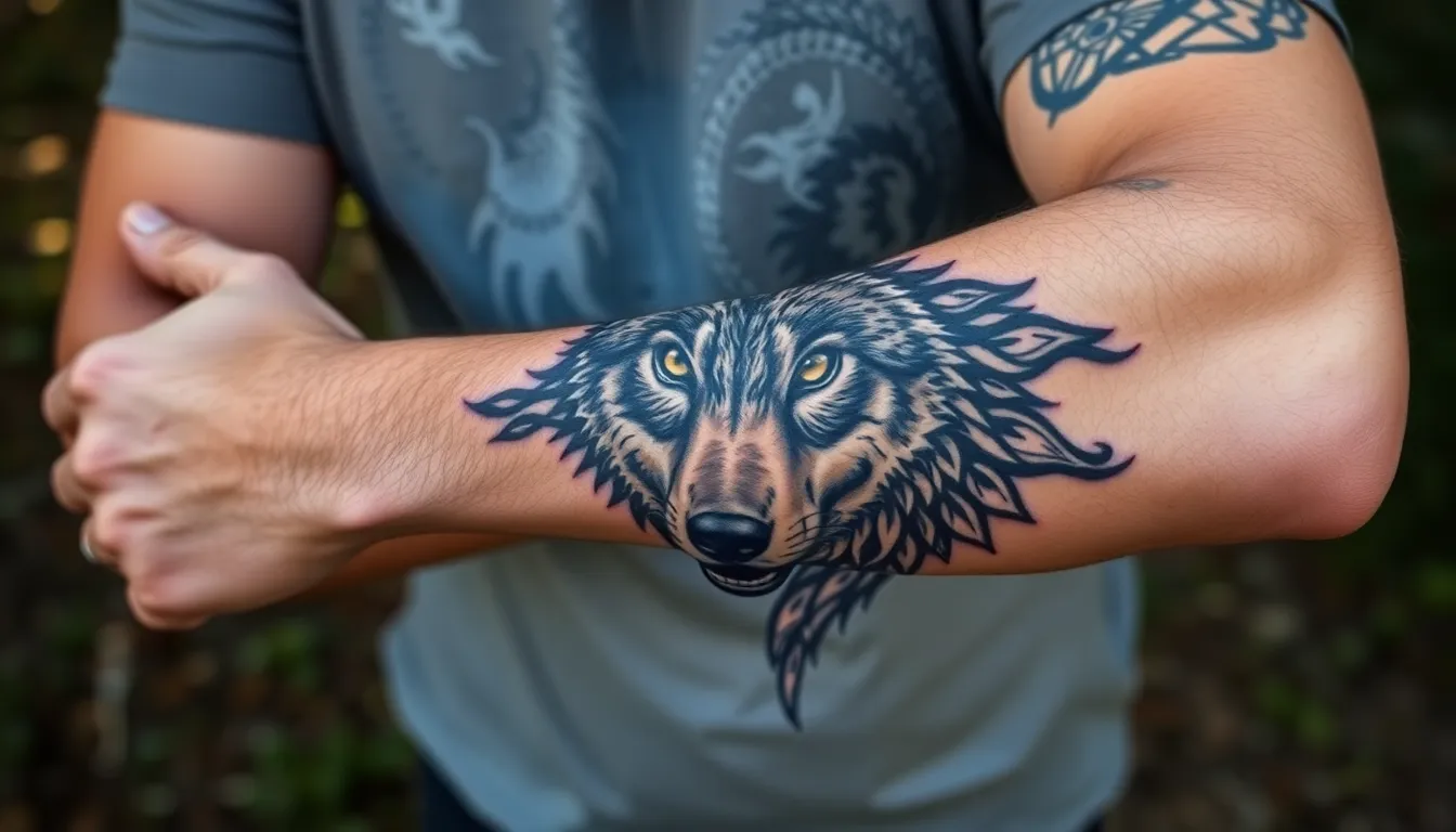 50 Wolf Forearm Tattoo Ideas for Men: Designs, Styles & Meaning Guide 4 50 Wolf Forearm Tattoo Ideas for Men: Designs, Styles & Meaning Guide 3