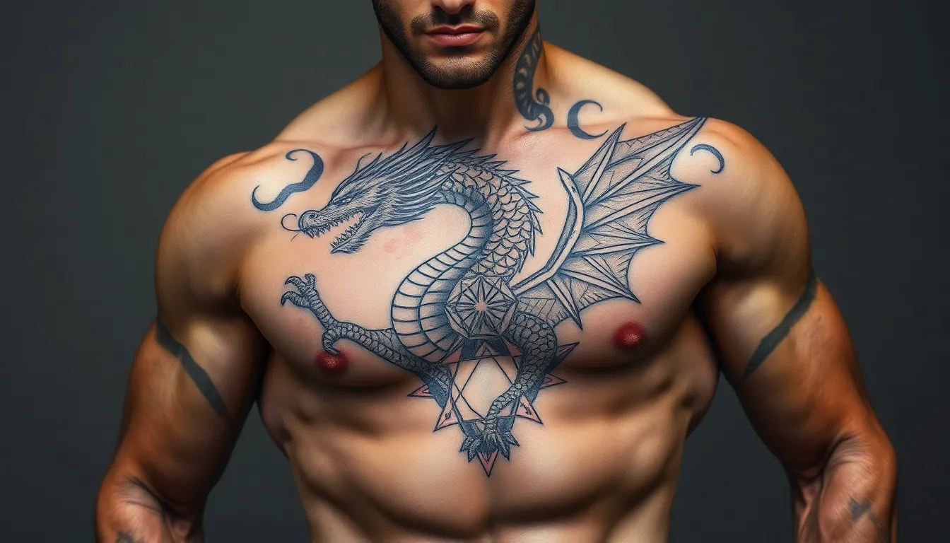 50 Epic Chest Dragon Tattoo Ideas for Men: Designs, Meanings & Placement Tips 6 50 Epic Chest Dragon Tattoo Ideas for Men: Designs, Meanings & Placement Tips 5