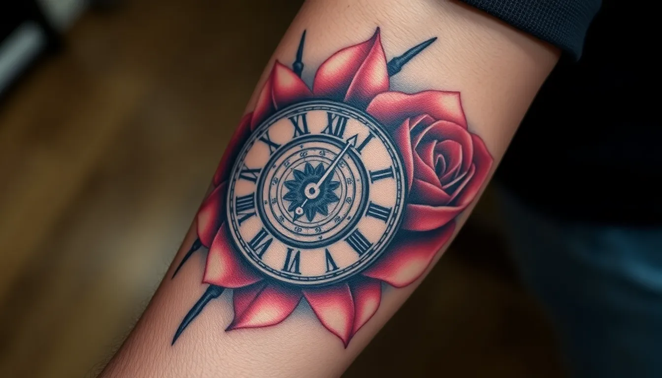 45 Best Clock and Rose Tattoo Designs for Men: Meanings, Styles & Placement Ideas 6 45 Best Clock and Rose Tattoo Designs for Men: Meanings, Styles & Placement Ideas 5