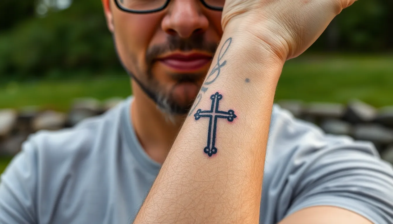 50+ Bold Cross Tattoo Ideas for Men's Forearms: Styles, Placement & Meaning 6 50+ Bold Cross Tattoo Ideas for Men's Forearms: Styles, Placement & Meaning 5