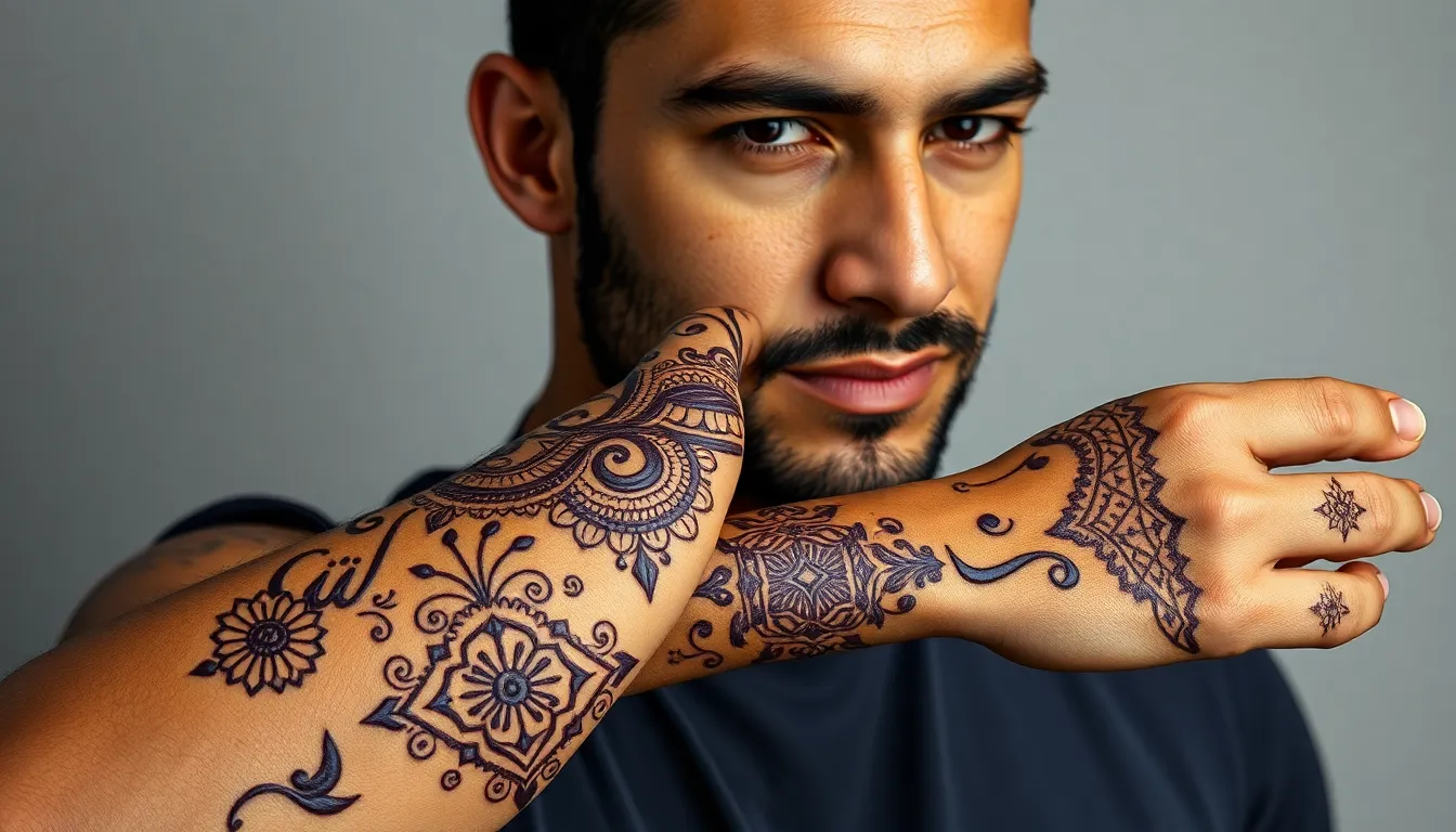 50+ Bold Henna Tattoo Designs for Men: From Tribal to Minimalist Styles 5
