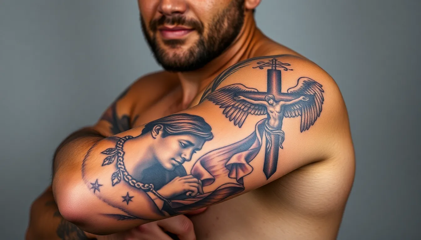50+ Epic Upper Arm Tattoo Ideas for Men's Half Sleeves (2025 Guide) 6 50+ Epic Upper Arm Tattoo Ideas for Men's Half Sleeves (2025 Guide) 5