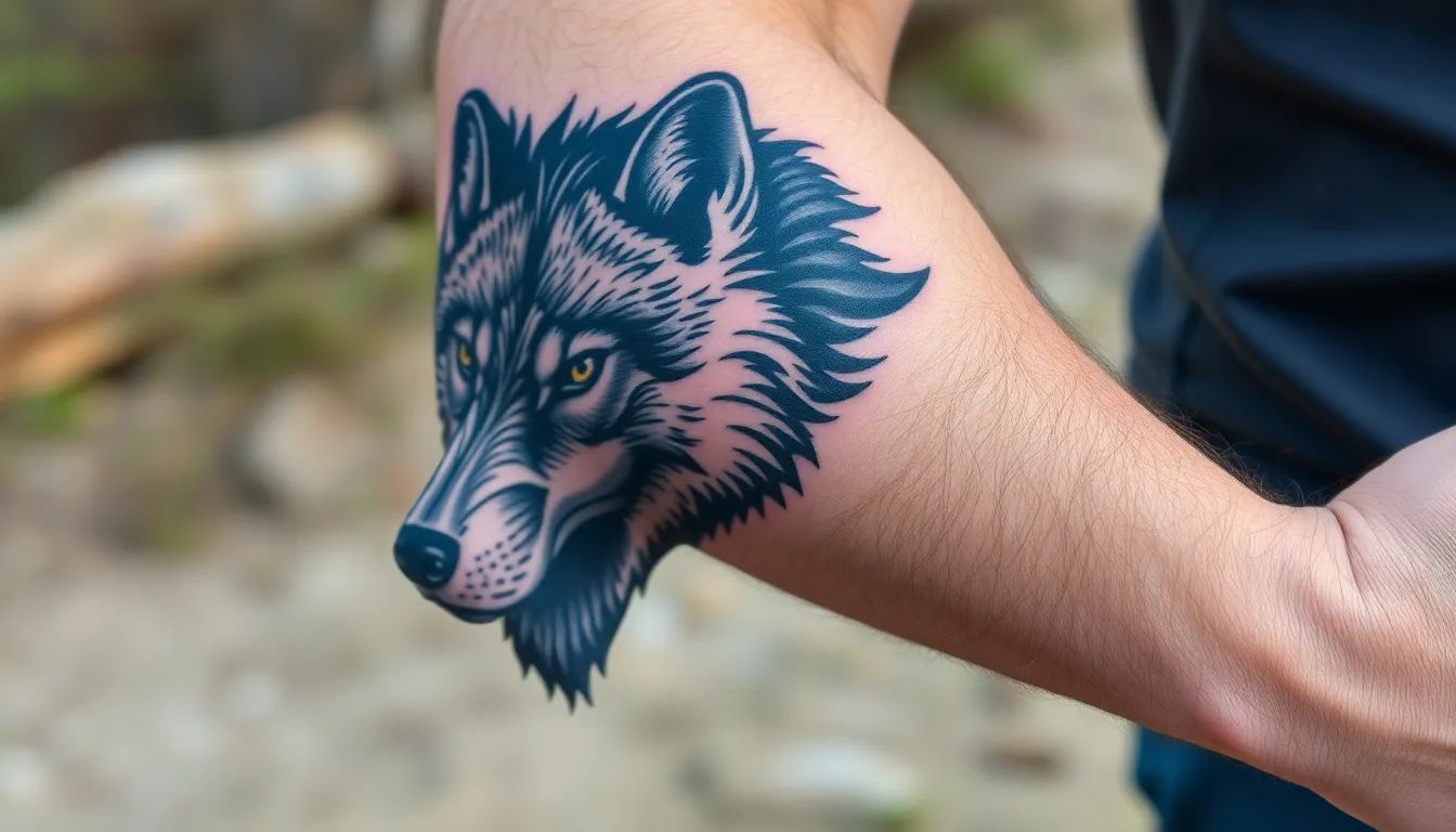 50 Wolf Forearm Tattoo Ideas for Men: Designs, Styles & Meaning Guide 6 50 Wolf Forearm Tattoo Ideas for Men: Designs, Styles & Meaning Guide 5