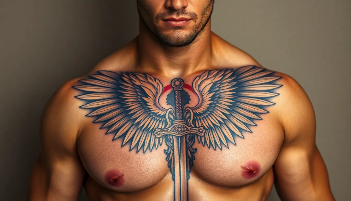 50 Powerful Archangel Michael Tattoo Ideas for Men: Designs That Inspire Protection 8 50 Powerful Archangel Michael Tattoo Ideas for Men: Designs That Inspire Protection 7