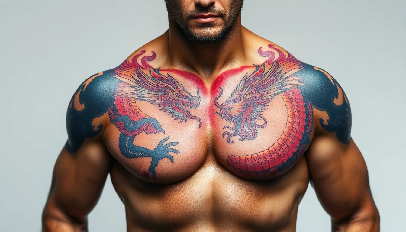 50 Epic Chest Dragon Tattoo Ideas for Men: Designs, Meanings & Placement Tips 8 50 Epic Chest Dragon Tattoo Ideas for Men: Designs, Meanings & Placement Tips 7
