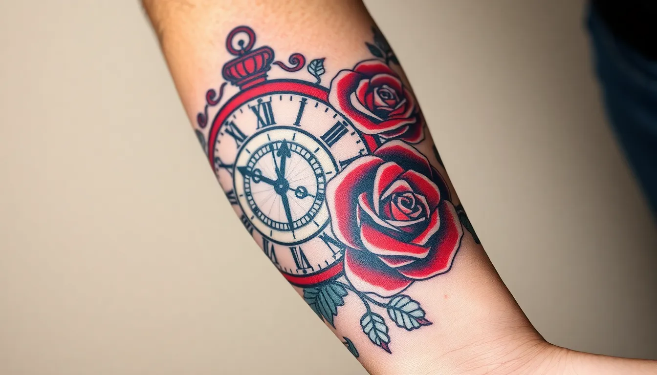 45 Best Clock and Rose Tattoo Designs for Men: Meanings, Styles & Placement Ideas 8 45 Best Clock and Rose Tattoo Designs for Men: Meanings, Styles & Placement Ideas 7
