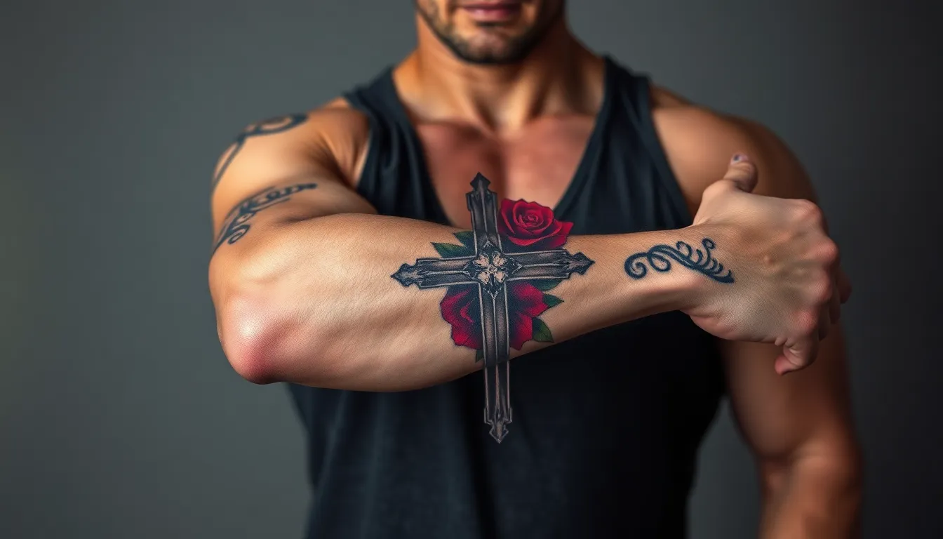 50+ Bold Cross Tattoo Ideas for Men's Forearms: Styles, Placement & Meaning 8 50+ Bold Cross Tattoo Ideas for Men's Forearms: Styles, Placement & Meaning 7