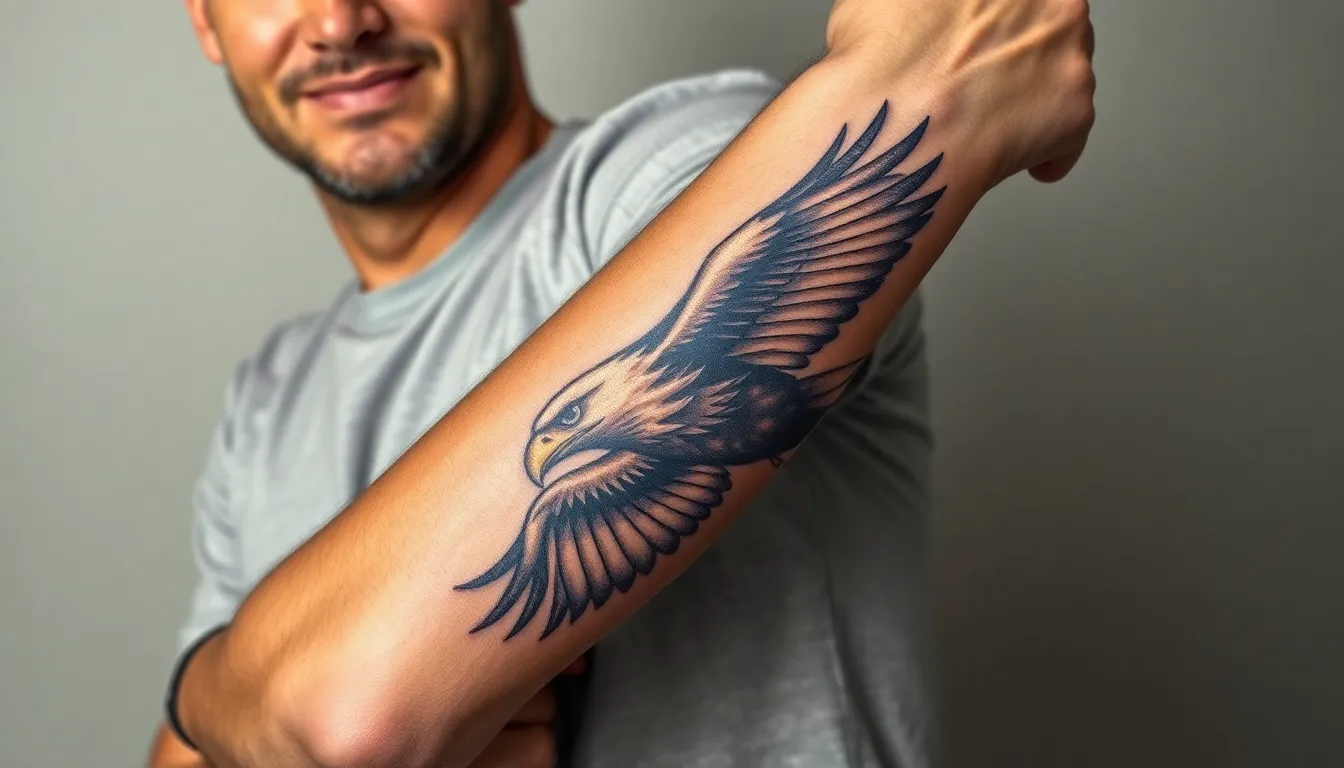 50 Powerful Eagle Forearm Tattoo Ideas for Men: Designs, Meanings & Placement Tips 8 50 Powerful Eagle Forearm Tattoo Ideas for Men: Designs, Meanings & Placement Tips 7