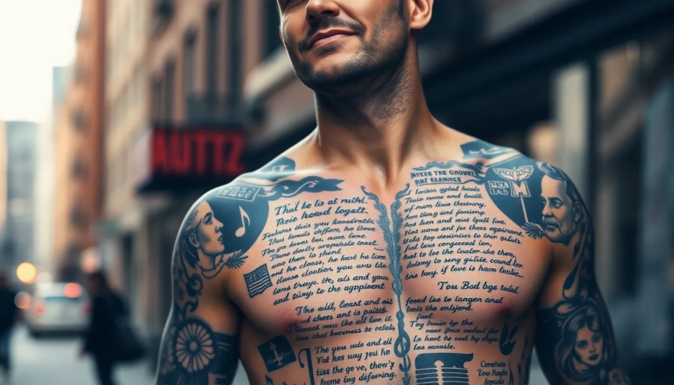50 Bold Chest Tattoo Ideas for Men: Powerful Words That Make a Statement 10 50 Bold Chest Tattoo Ideas for Men: Powerful Words That Make a Statement 9