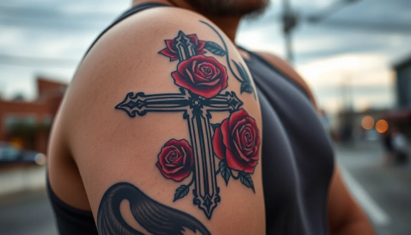 Cross and Roses Tattoo for Men: 30+ Designs, Meanings & Placement Ideas 10 Cross and Roses Tattoo for Men: 30+ Designs, Meanings & Placement Ideas 9