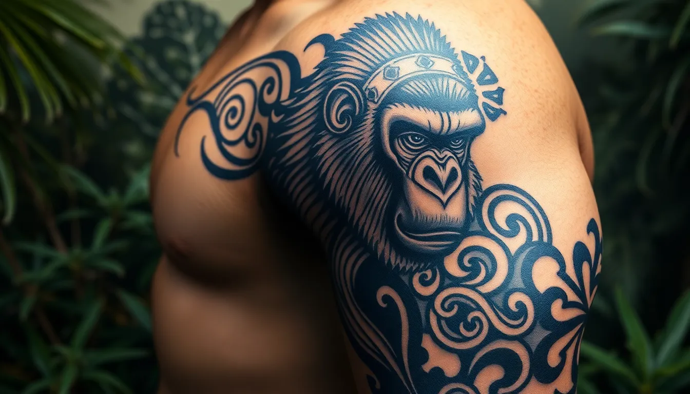 50+ Bold Gorilla Tattoo Ideas for Men: From Realistic to Tribal Designs 10 50+ Bold Gorilla Tattoo Ideas for Men: From Realistic to Tribal Designs 9