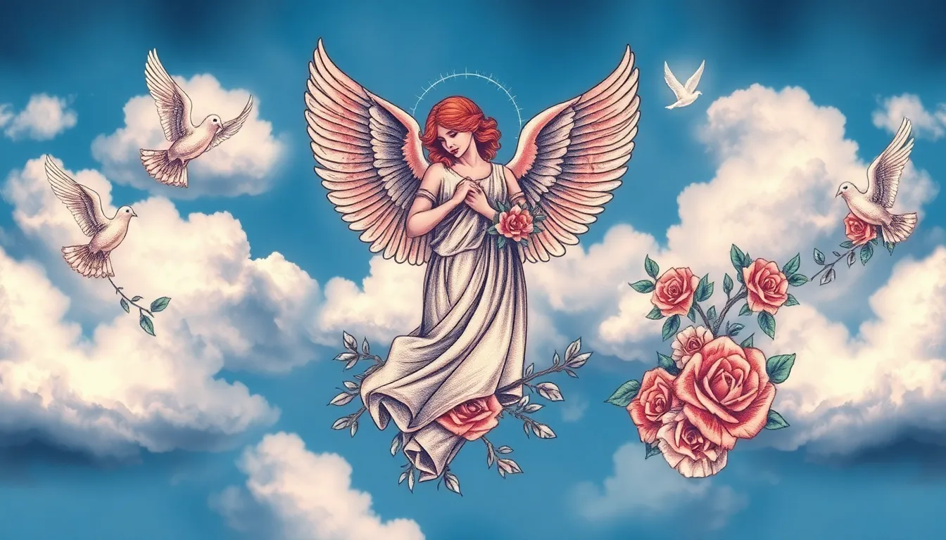 50 Powerful Angel Sleeve Tattoo Ideas for Men - Guardian to Fallen Angel Designs 10 50 Powerful Angel Sleeve Tattoo Ideas for Men - Guardian to Fallen Angel Designs 9