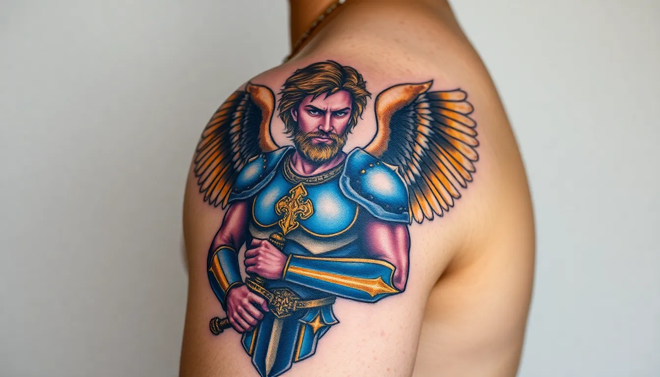 50 Powerful Archangel Michael Tattoo Ideas for Men: Designs That Inspire Protection 12 50 Powerful Archangel Michael Tattoo Ideas for Men: Designs That Inspire Protection 11