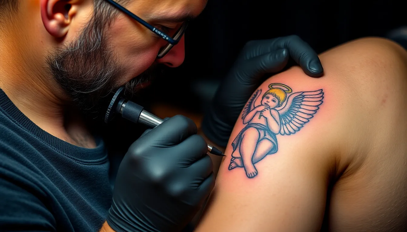 50+ Baby Angel Tattoo Ideas for Men: Meaningful Designs & Placement Guide 12 50+ Baby Angel Tattoo Ideas for Men: Meaningful Designs & Placement Guide 11