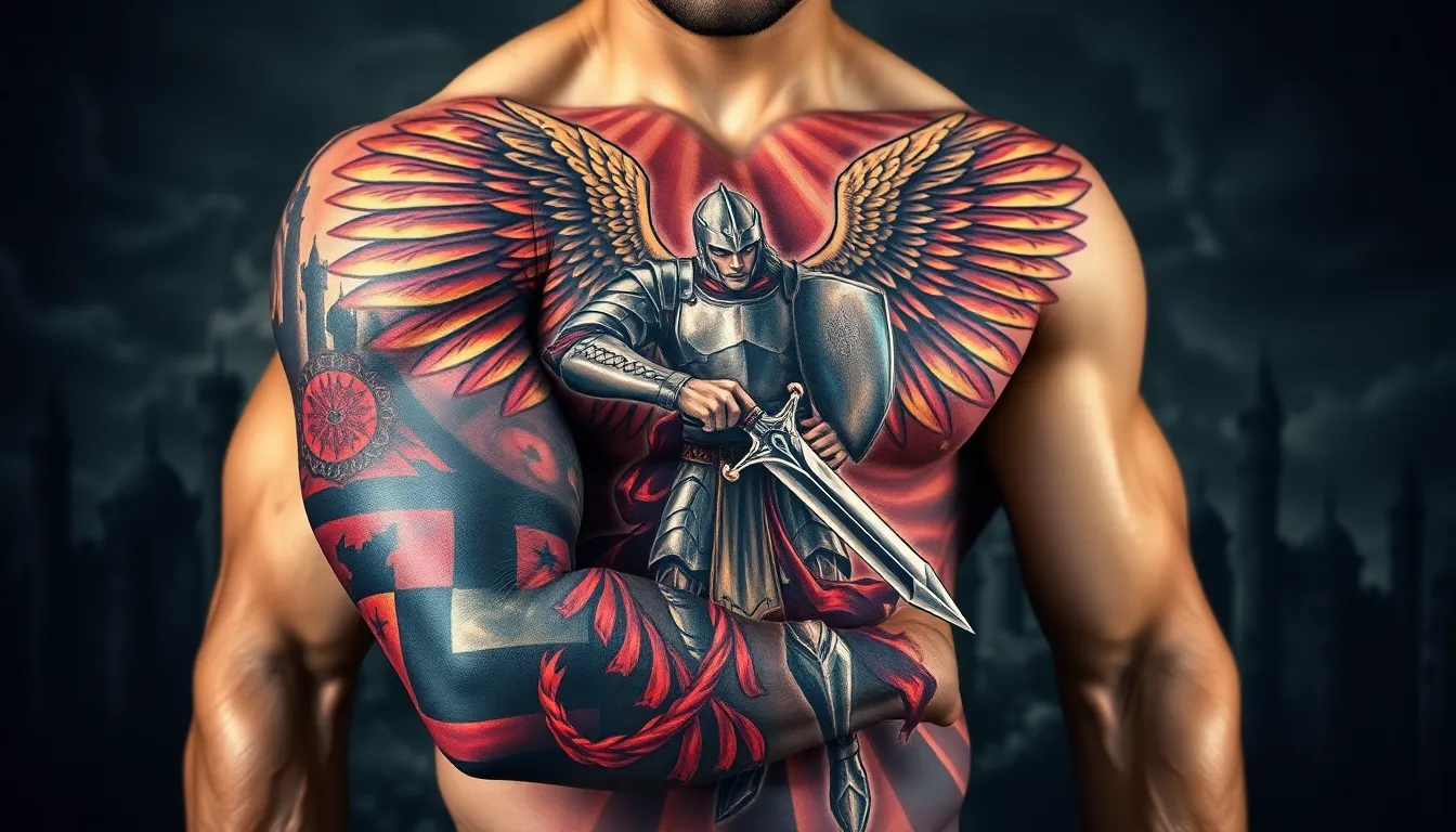 50 Powerful Angel Sleeve Tattoo Ideas for Men - Guardian to Fallen Angel Designs 12 50 Powerful Angel Sleeve Tattoo Ideas for Men - Guardian to Fallen Angel Designs 11