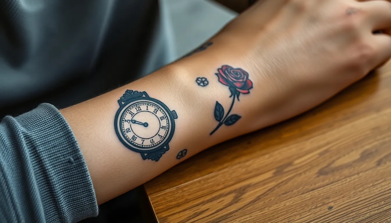 45 Best Clock and Rose Tattoo Designs for Men: Meanings, Styles & Placement Ideas 14 45 Best Clock and Rose Tattoo Designs for Men: Meanings, Styles & Placement Ideas 13