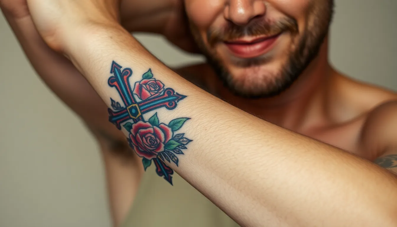 Cross and Roses Tattoo for Men: 30+ Designs, Meanings & Placement Ideas 14 Cross and Roses Tattoo for Men: 30+ Designs, Meanings & Placement Ideas 13