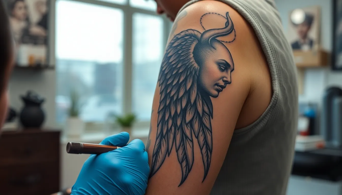 Falling Angel Tattoo for Men: 50+ Powerful Designs & Hidden Meanings Revealed 14 Falling Angel Tattoo for Men: 50+ Powerful Designs & Hidden Meanings Revealed 13