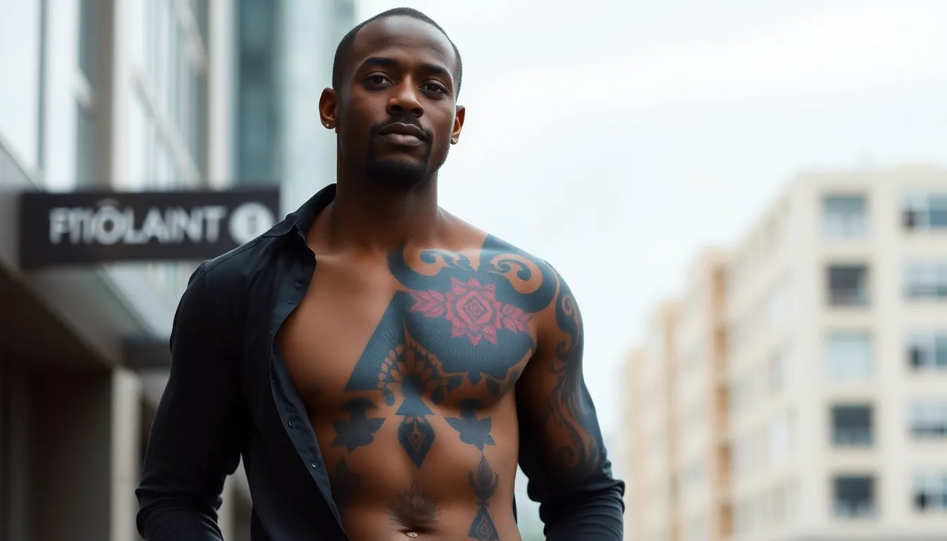 50 Bold Half Chest Tattoo Ideas for Black Men: Cultural & Modern Designs That Pop 14 50 Bold Half Chest Tattoo Ideas for Black Men: Cultural & Modern Designs That Pop 13