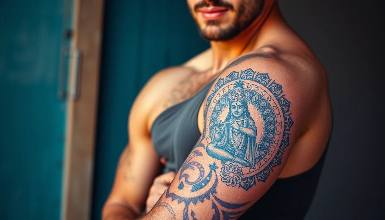 50+ Powerful Krishna Tattoo Designs for Men: Spiritual Ink Ideas & Meanings 14 50+ Powerful Krishna Tattoo Designs for Men: Spiritual Ink Ideas & Meanings 13