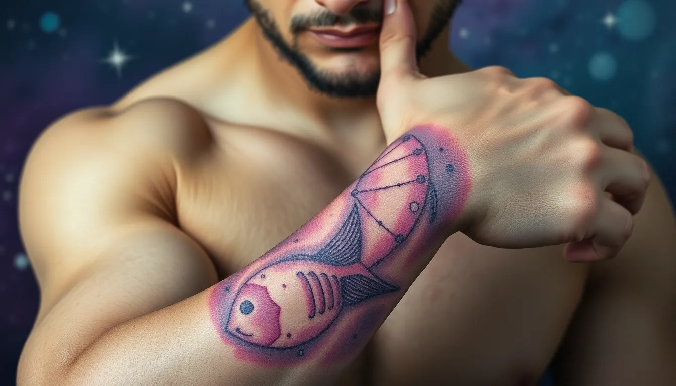 50+ Pisces Zodiac Tattoo Ideas for Men: From Minimalist to Bold Designs 14 50+ Pisces Zodiac Tattoo Ideas for Men: From Minimalist to Bold Designs 13