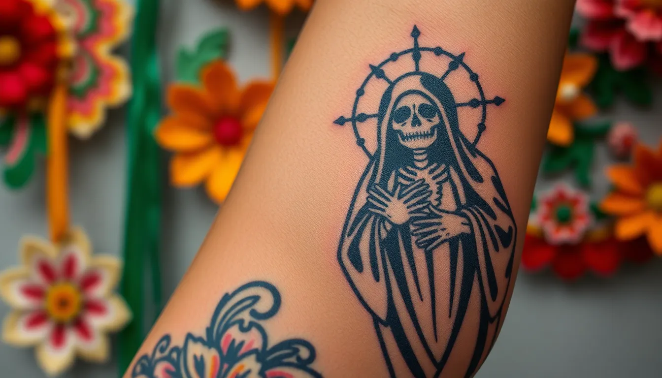 Santa Muerte Tattoo for Men: 50+ Powerful Designs & Meanings Guide 2025 14 Santa Muerte Tattoo for Men: 50+ Powerful Designs & Meanings Guide 2025 13