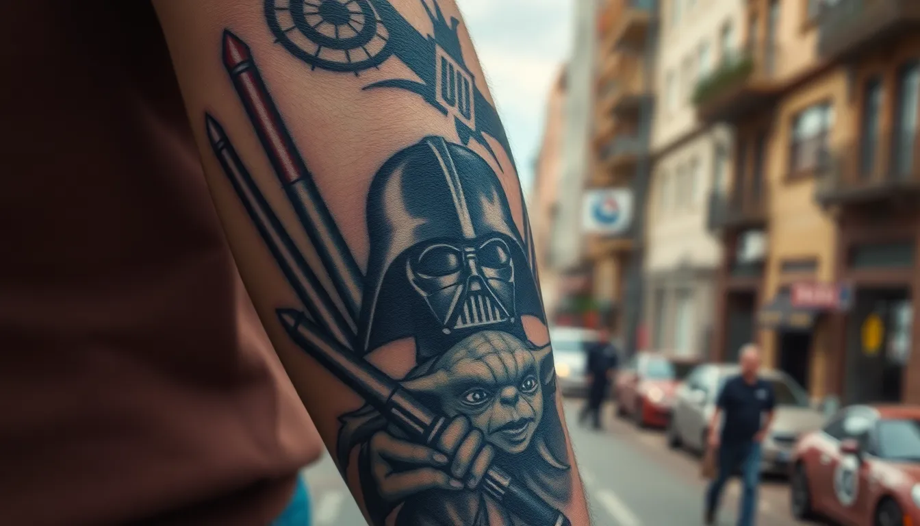 50+ Epic Star Wars Tattoo Ideas for Men: From Minimalist to Sleeve Designs 14 50+ Epic Star Wars Tattoo Ideas for Men: From Minimalist to Sleeve Designs 13