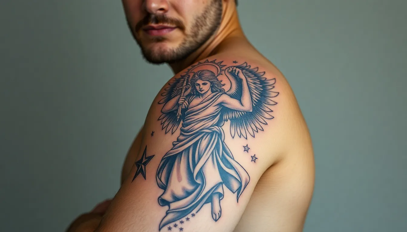 50 Powerful Archangel Michael Tattoo Ideas for Men: Designs That Inspire Protection 16 50 Powerful Archangel Michael Tattoo Ideas for Men: Designs That Inspire Protection 15