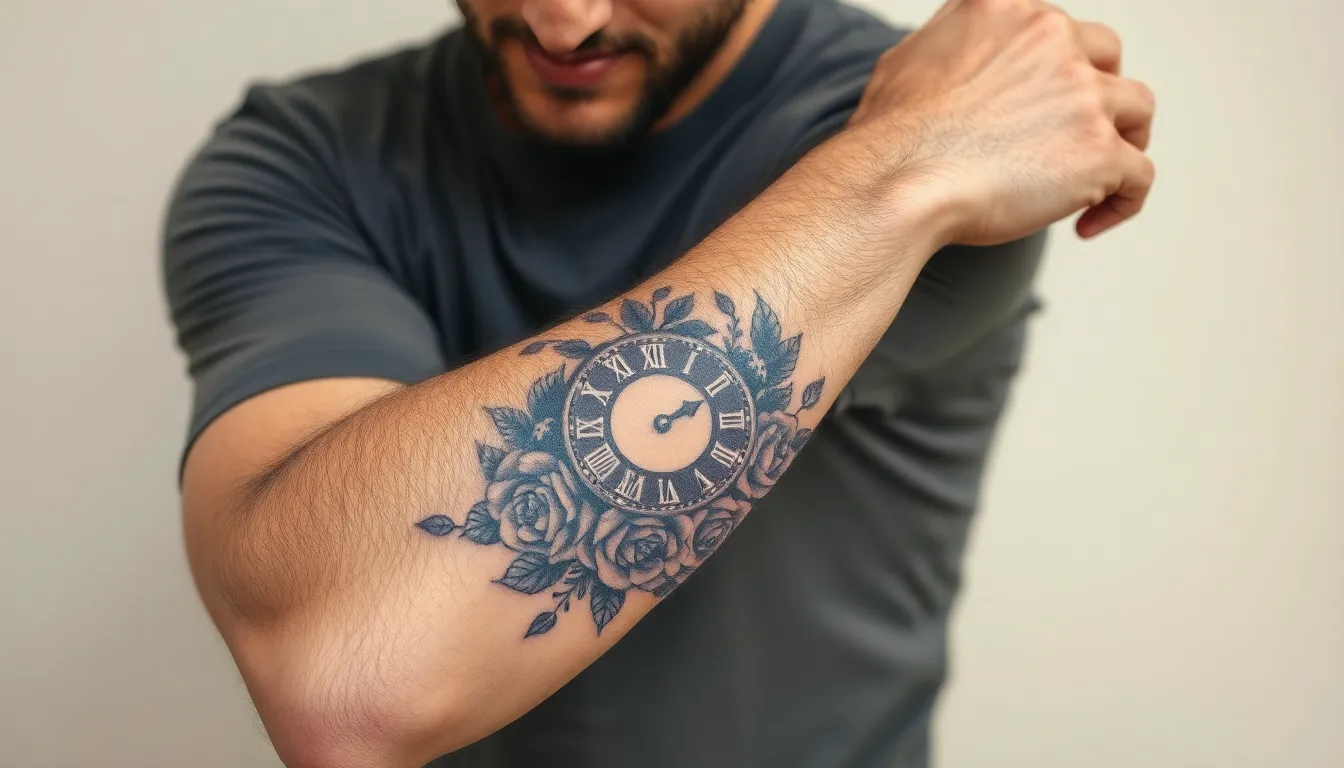 45 Best Clock and Rose Tattoo Designs for Men: Meanings, Styles & Placement Ideas 16 45 Best Clock and Rose Tattoo Designs for Men: Meanings, Styles & Placement Ideas 15