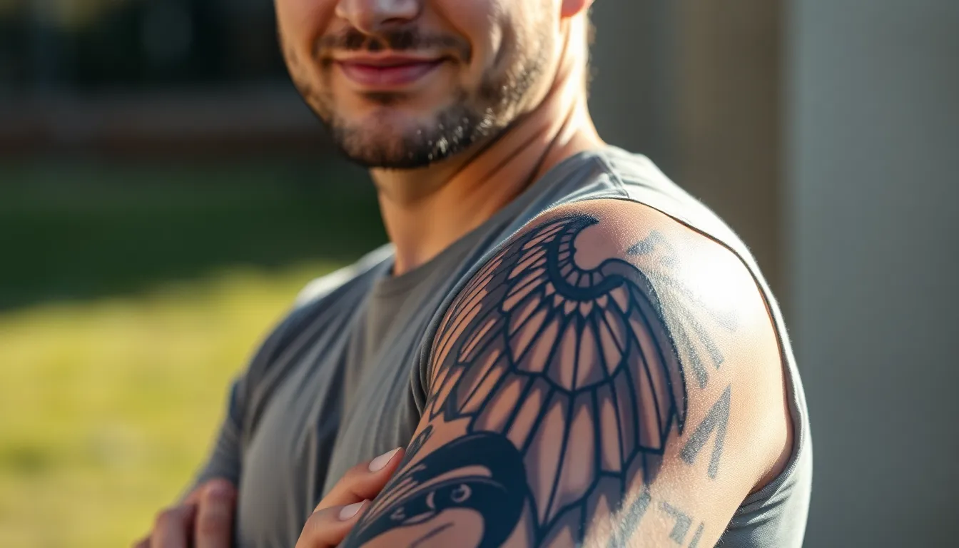 50 Powerful Angel Sleeve Tattoo Ideas for Men - Guardian to Fallen Angel Designs 16 50 Powerful Angel Sleeve Tattoo Ideas for Men - Guardian to Fallen Angel Designs 15