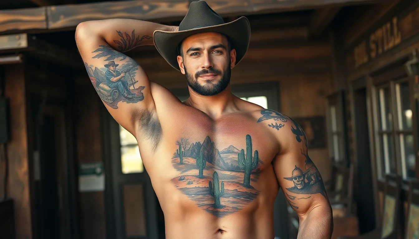 50+ Epic Western Sleeve Tattoo Ideas for Men (Cowboys, Outlaws & More) 16 50+ Epic Western Sleeve Tattoo Ideas for Men (Cowboys, Outlaws & More) 15