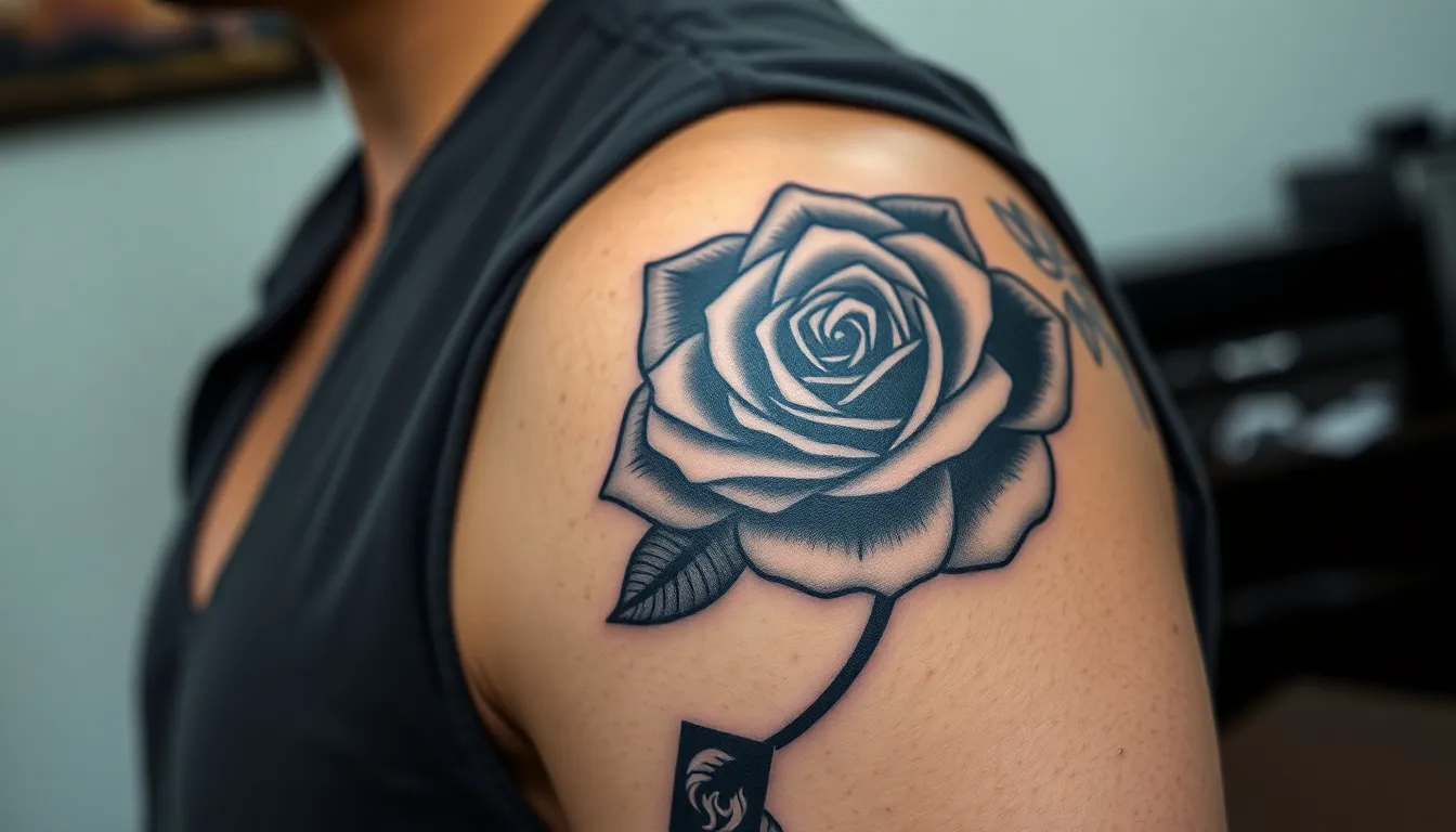 Black Rose Tattoo for Men: Bold Designs, Meanings & Complete Guide 2025 2 Black Rose Tattoo for Men: Bold Designs, Meanings & Complete Guide 2025 1