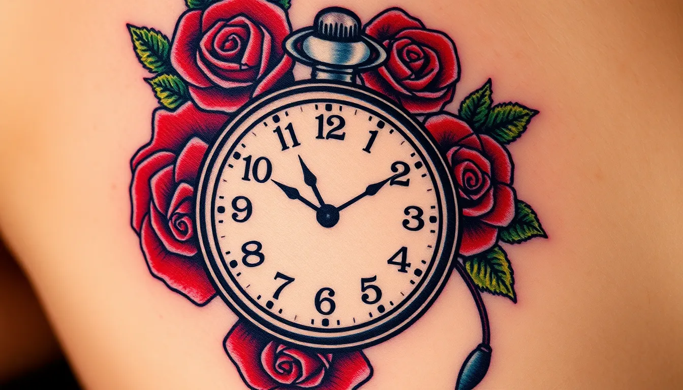 45 Best Clock and Rose Tattoo Designs for Men: Meanings, Styles & Placement Ideas 2 45 Best Clock and Rose Tattoo Designs for Men: Meanings, Styles & Placement Ideas 1