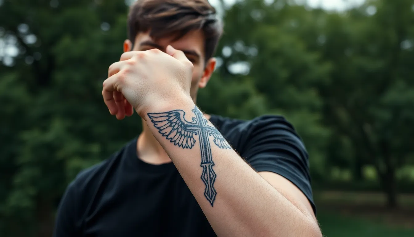 Cross With Wings Tattoo For Men: 50+ Powerful Designs & Meanings That Inspire 2 Cross With Wings Tattoo For Men: 50+ Powerful Designs & Meanings That Inspire 1