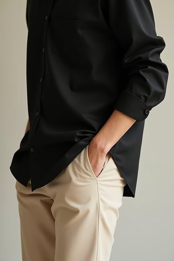 beige trousers black shirt pairing