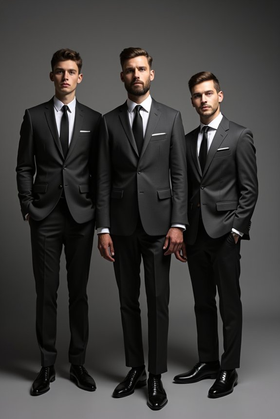 dark suit white shirt minimal accessories