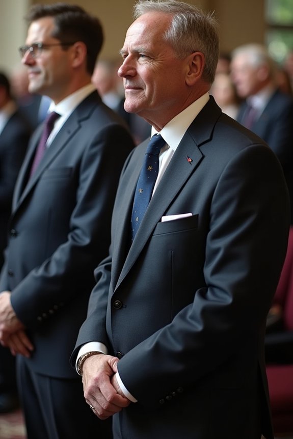 dark suits subtle accessories respectful formality