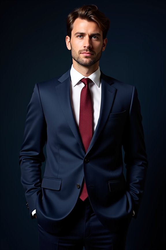 navy suit burgundy tie