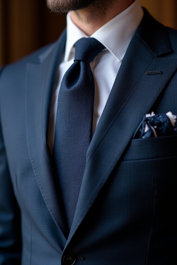 navy suit with patterned ties