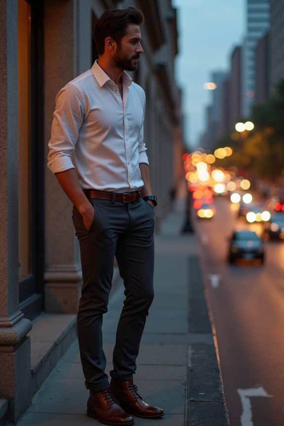 slim chinos fitted shirt boots