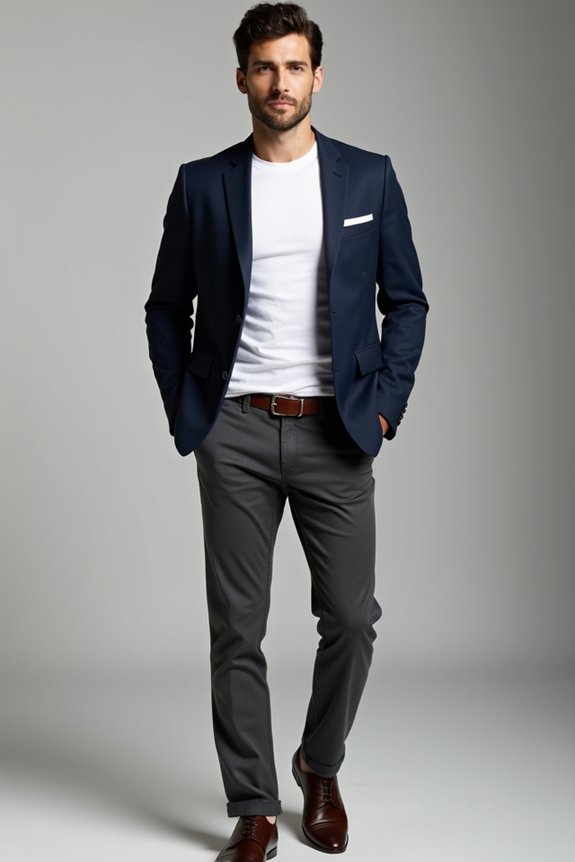 slim fit tee under tailored blazer elevates professionalism