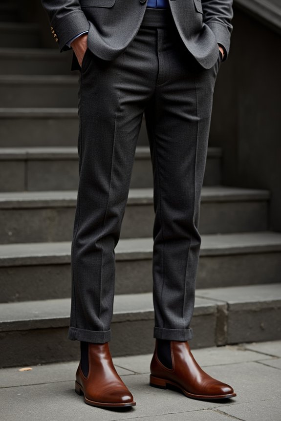 straight leg trousers complement chelsea boots cohesively