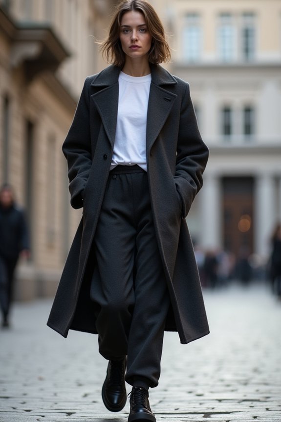 10 Ways to Elevate Joggers for Any Occasion 8 structured long coat elevates joggers stylishly