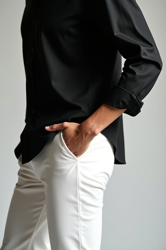 white trousers bold black contrast